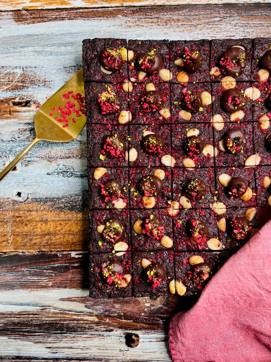 Gluten-Free Vegan Raspberry Macadamia Fudge Brownie